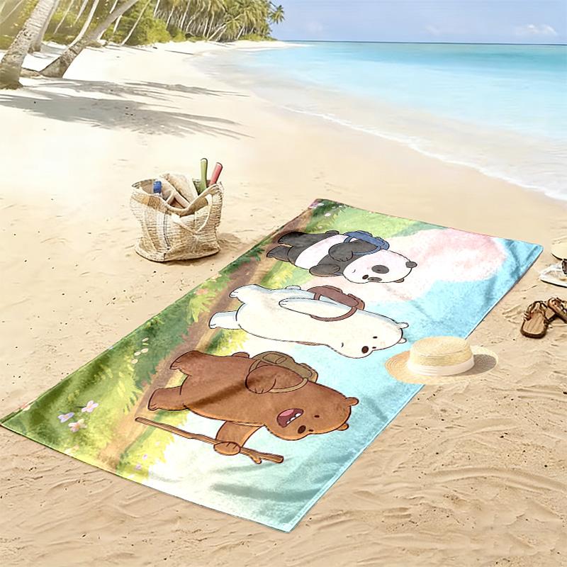 We Bare Bears Print Beach Towel, Large Soft Quick Dry Towel for Beach Camping Swimming