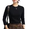 Женский летний базовый слой из мериносовой шерсти: Черная футболка с длинным рукавом, круглым вырезом, облегающего кроя (Коллекция 2025 г.)