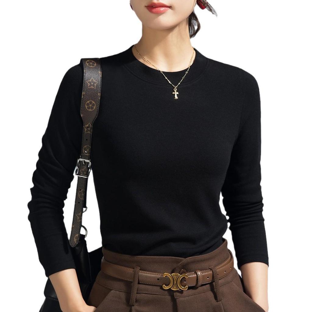 Женский летний базовый слой из мериносовой шерсти: Черная футболка с длинным рукавом, круглым вырезом, облегающего кроя (Коллекция 2025 г.)