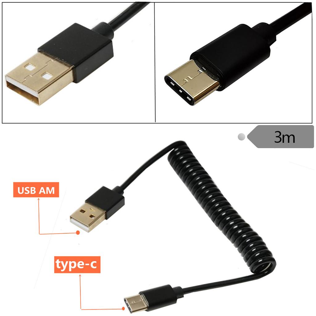 USB 3.1 Type-C Male to USB 2.0 Male Spirals Coiled Adapter Cable Spring Telescopic Extension Cable For Data Sync Charger