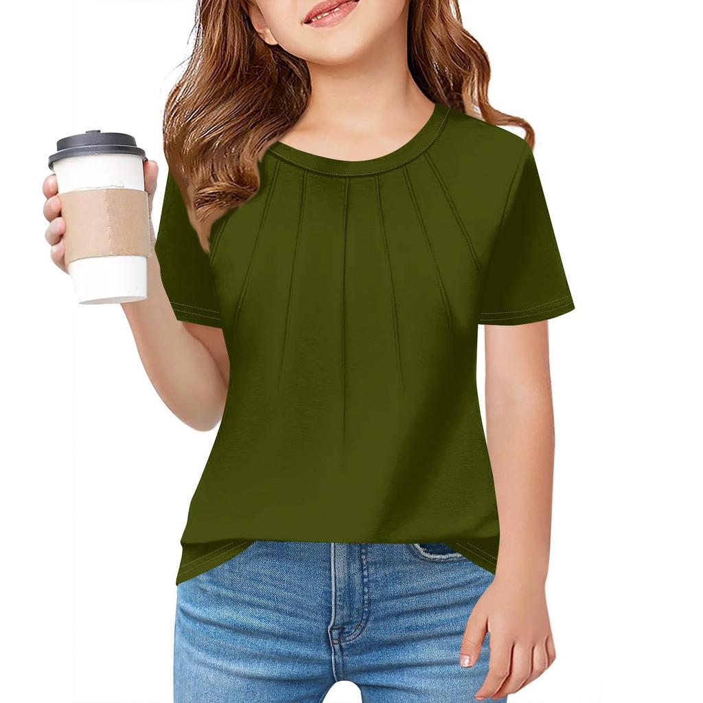 Children Fold A T-shirt Girl Summer Fashion Round Collar Jacket With Short Sleeves