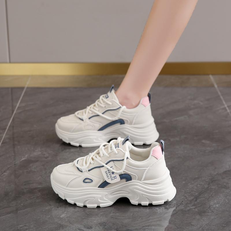 CRLAYDK 2024 Новинка Женские Массивные Кроссовки для Ходьбы на Шнуровке Платформа Кожа Мода Папины Кроссовки Клиновидная Спортивная Рабочая Повседневная Теннисная