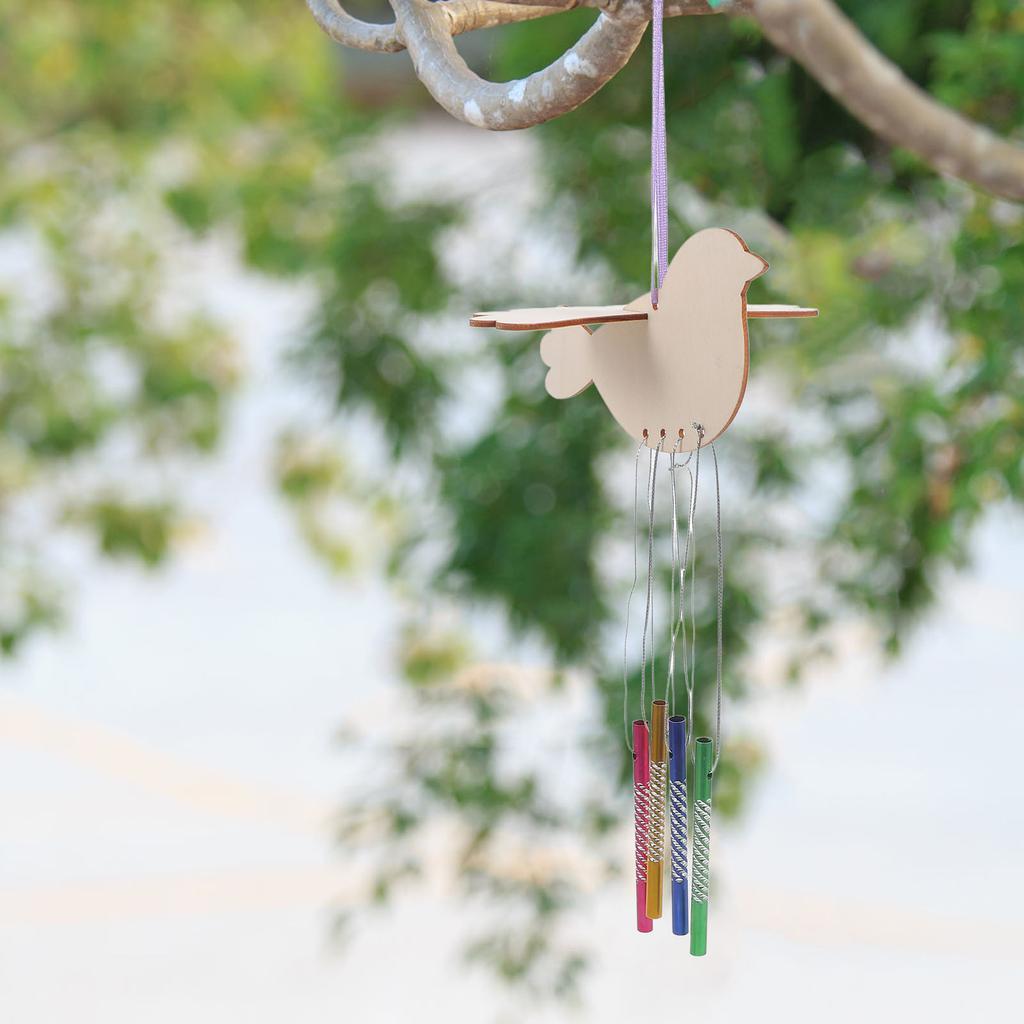 1 Set Diy Wind Chime Kit Painting Crafts Making Wind Chimes Bird Shaped Wood Craft Windchime Wind Bell Garden Hanging Decoration