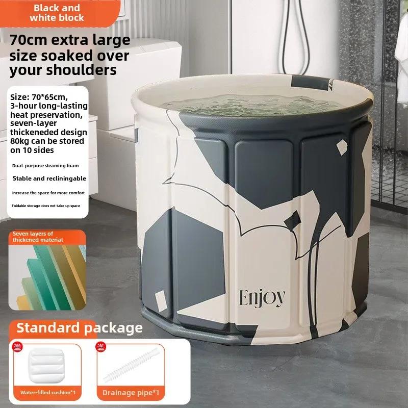 Круглая складная ванна для детей и взрослых, портативная ванна, СПА для ванной, удобное хранение, складное ведро для купания с крышкой