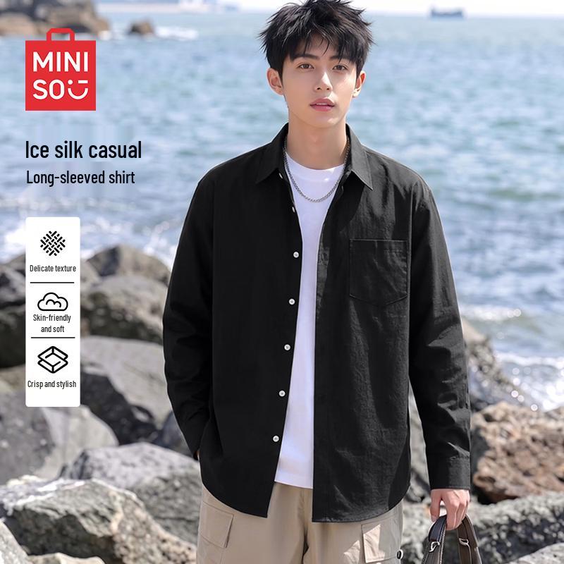 MINISO Men's Casual Ice Silk Long-Sleeve Shirt