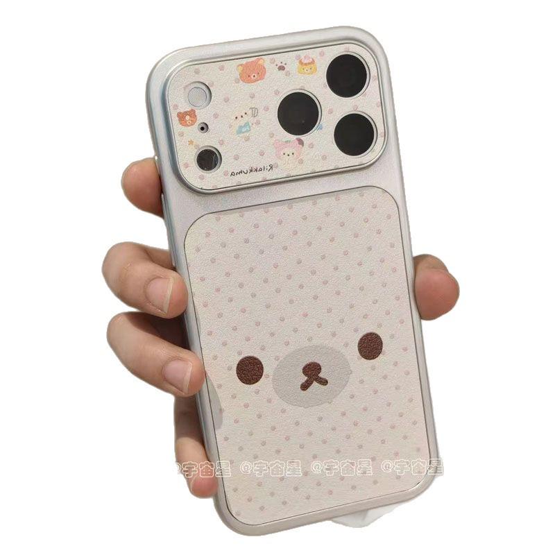 Polka Dot Rilakkuma Full Coverage Case for Apple 17 Pro Max, Silver Frame, Cartoon Design