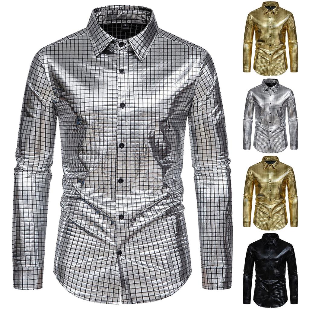 Мужская однотонная клетчатая рубашка с длинным рукавом и принтом горячего тиснения, мужская сценическая одежда, модная рубашка с длинным рукавом для банкета