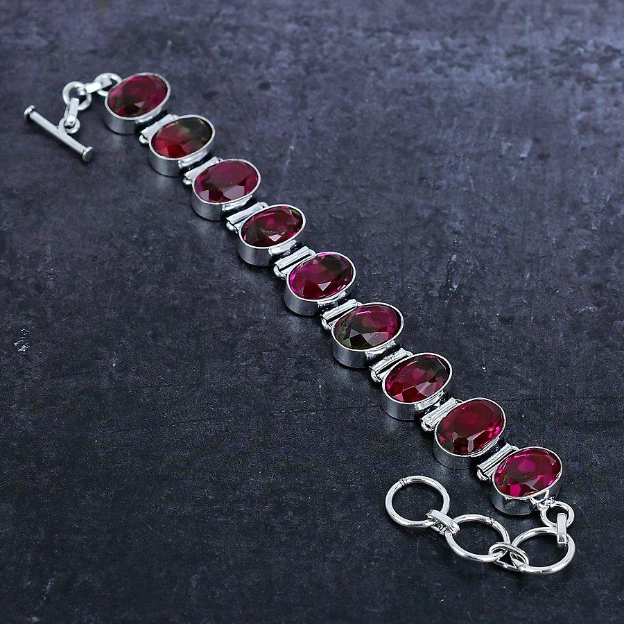 Браслет из серебра 925 пробы с натуральным двухцветным турмалином 7-8 дюймов j2R54