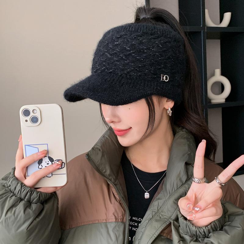 Autumn and Winter Empty Top Hat for Women Korean Style Versatile Fashion Rabbit Wool Knitted Hat for Students Outdoor Windproof and Warm Wool Hat