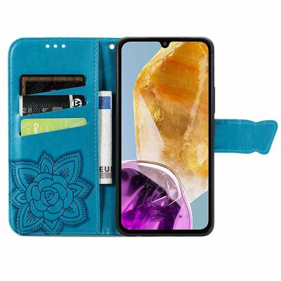 Чехол для Samsung Galaxy M15 5G с рисунком бабочки, из ПУ кожи, с ручным ремешком, кошелек-портмоне, чехол для телефона