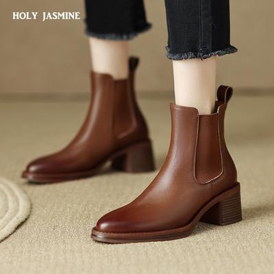 Женские ботильоны класса люкс из натуральной кожи на высоком каблуке с эластичной резинкой, черные короткие ботинки челси, элегантные женские ботильоны, дизайнерская обувь