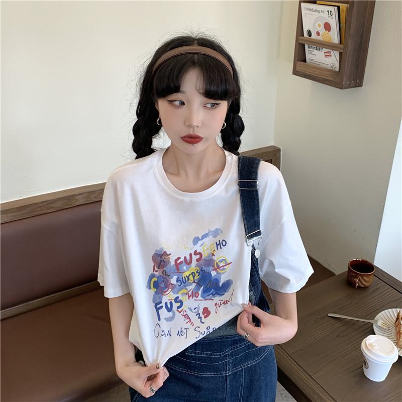 Винтажные забавные мультяшные принты для молодых девушек, футболки с короткими рукавами для женщин, летние повседневные свободные футболки в стиле Харадзюку, белые топы y2k