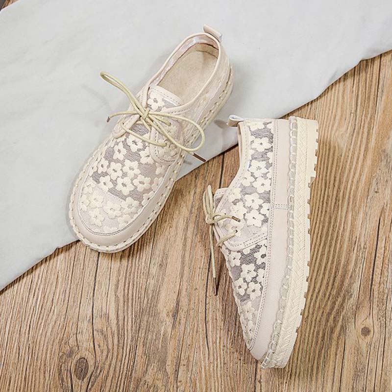 Hollow Breathable Cloth Shoes Women Gauze Daisy Embroid Retro National Style Simple Casual Flat Shoes Linen Sweet  Preppy Style Spring Summer