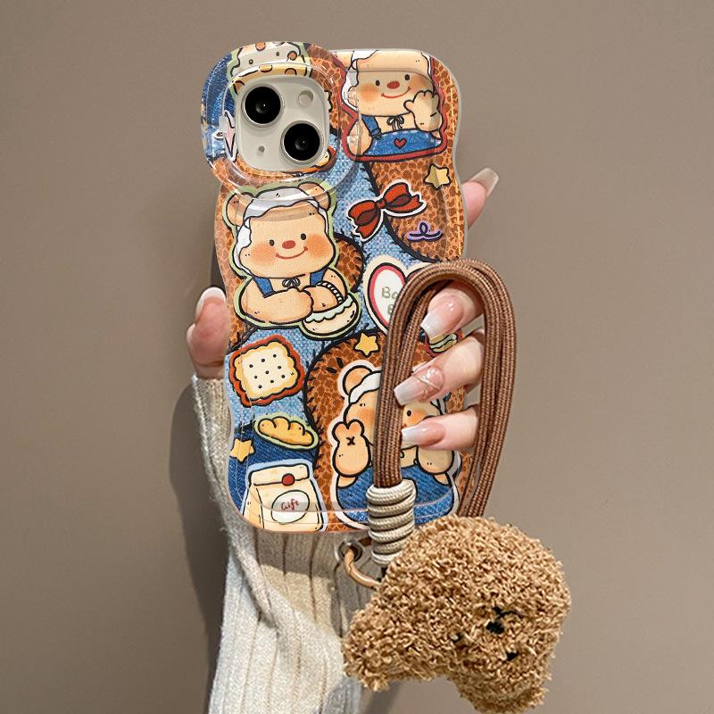 Джинсовый шнурок Butter Bear для мобильного телефона Apple 16PRO, чехол для iPhone 15, невидимый двойной кронштейн 14, силиконовый X