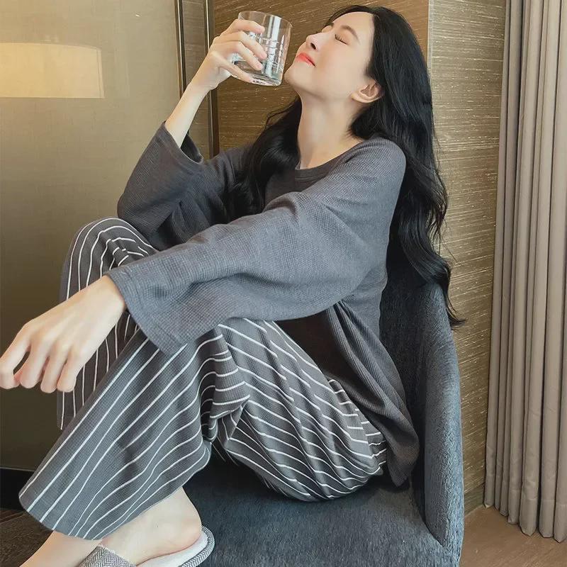 Women's 2023 Spring & Autumn Long-Sleeve Padded Pajamas, Lightweight, Large-Size Homewear