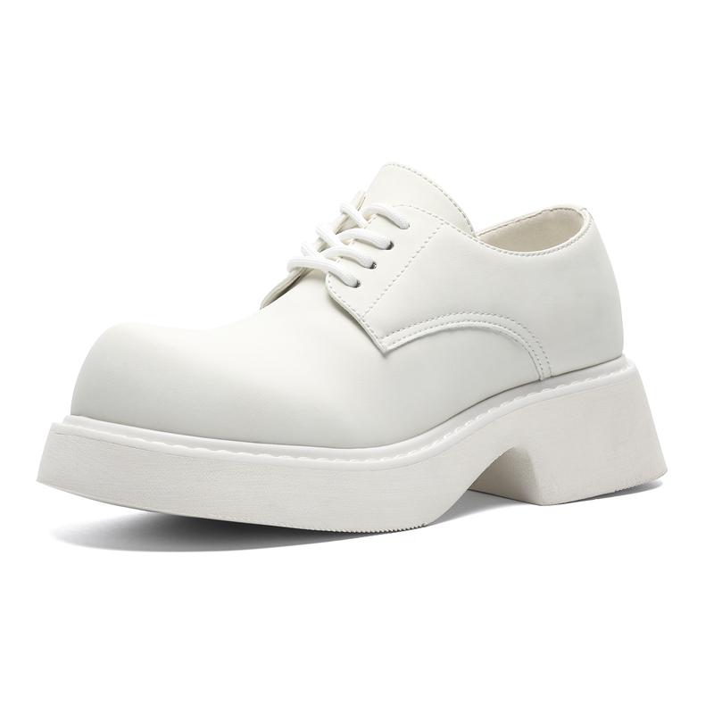 Белые дерби на толстой подошве, модные минималистичные классические туфли для отдыха, улицы, вечеринки, повседневные, красивые молодые кожаные туфли