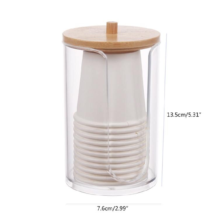 Qtip Holder Dispenser with Bamboo Lid Cotton Ball Pads Swabs Holder Jar Bathroom