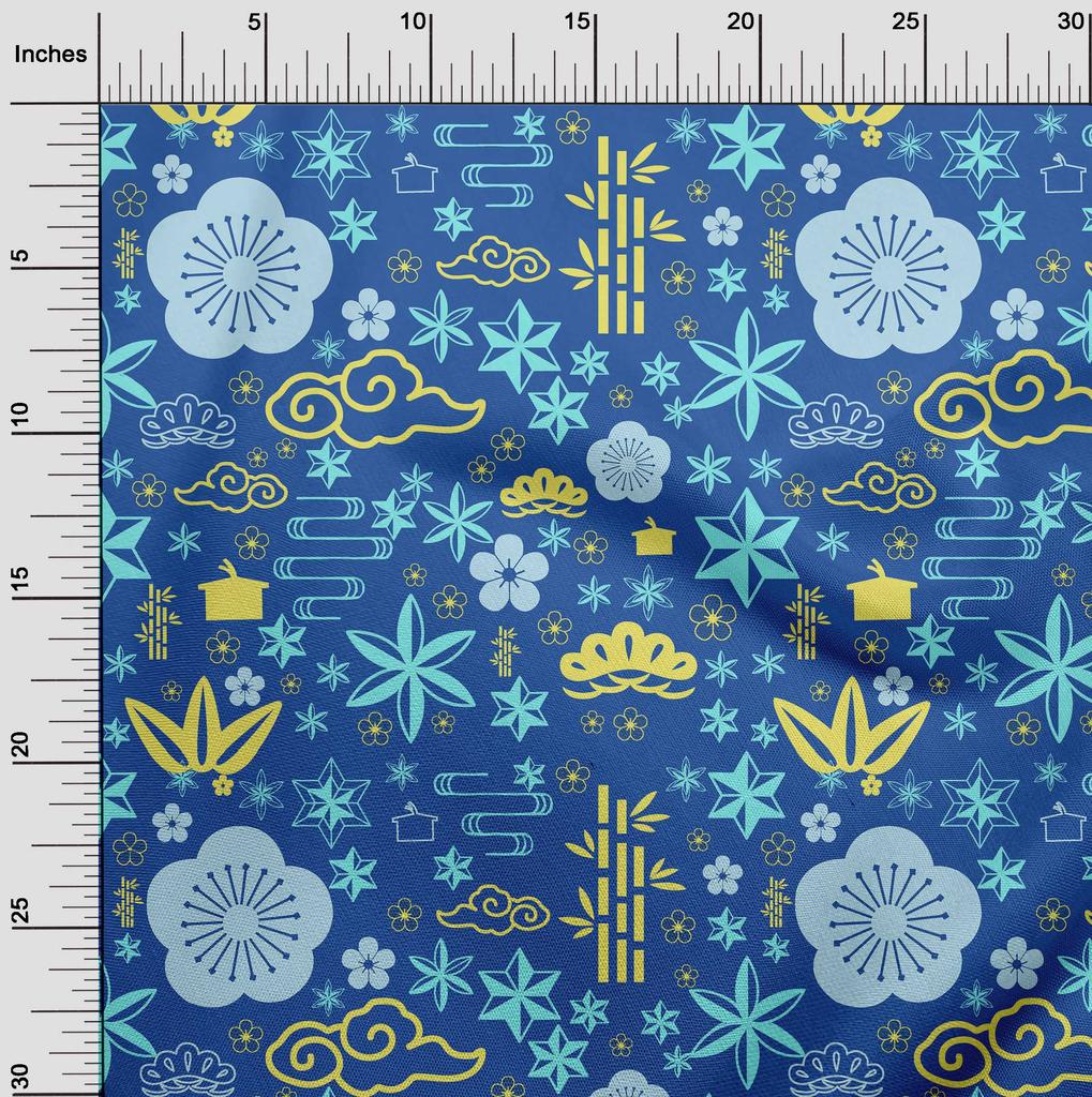 oneOone Cotton Flex Blue Fabric Asian Japanese Dress Material Fabric Print Fabric By The Yard 40 Inch