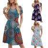 Women's Fashion Prints Pleated Loose With Pockets Round-Neck  Leisure Dress