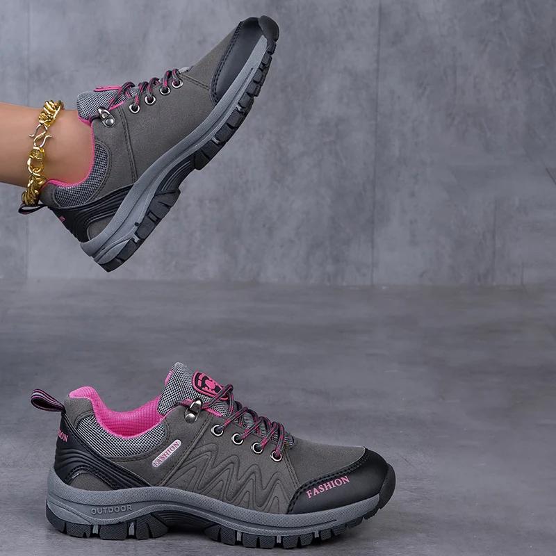 Женские альпинистские ботинки Модные многофункциональные противоскользящие походные ботинки для активного отдыха Походные тренировочные ботинки на шнуровке
