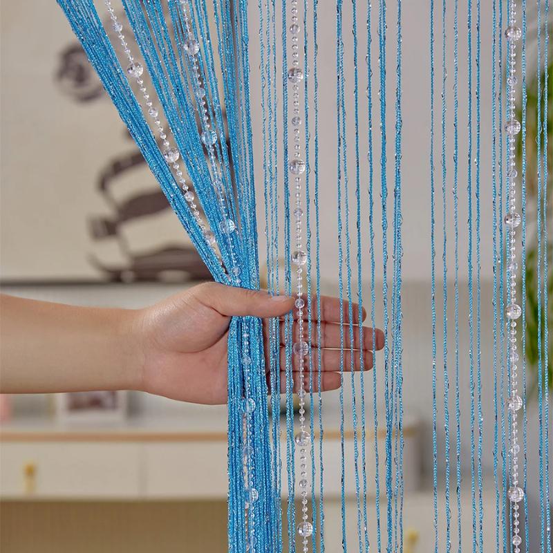 Living Room Divider Crystal Bead String Curtain 1X2 M Tassel Fringe Door Curtain for White Salon and Sheer Wedding Decoration