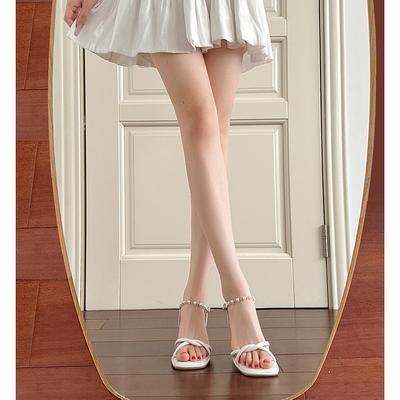 Босоножки на высоком каблуке женские летние туфли универсальные однословные на толстом каблуке жемчужные босоножки женские