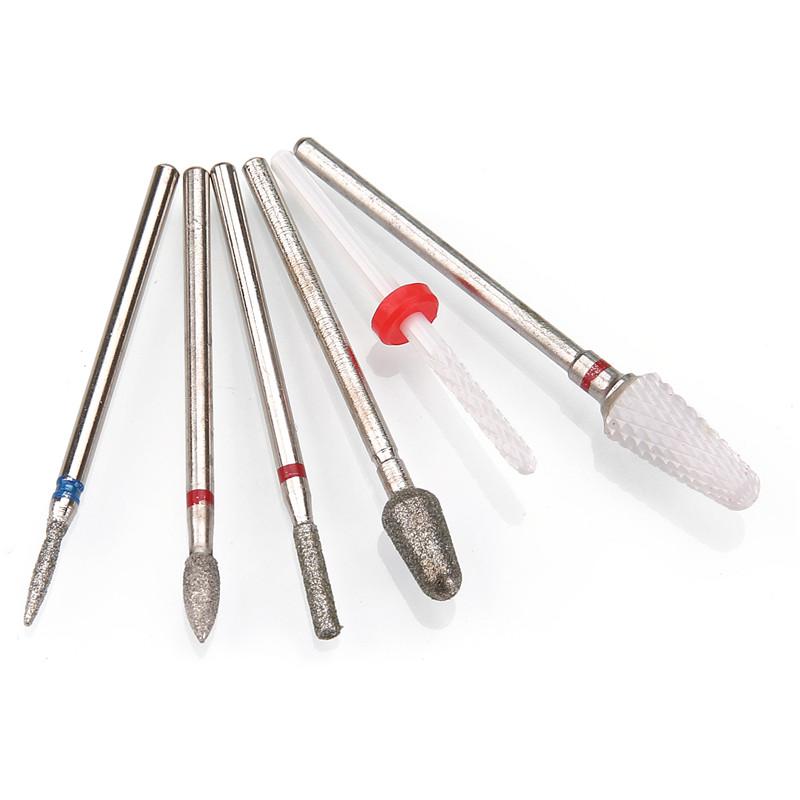6 шт. алмазные фрезы для ногтей, набор сверл для маникюра, аксессуары для педикюра, электрическая машина, кисточка для ногтей, инструменты для заусенцев