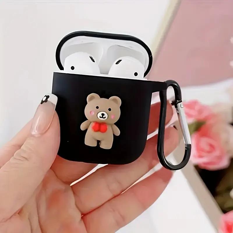 Black three-dimensional bear is suitable for AirPods 1/1st generation protective case Apple Pro/1 wireless bluetooth headset cover.