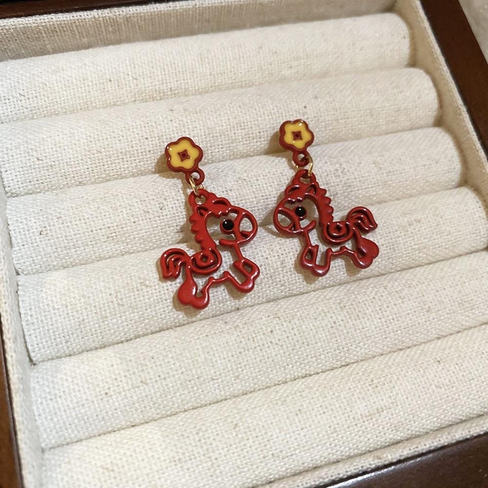Chinese Style Red Pony Earrings Fashion Jewelry Horse Mascot Drop Earrings  Year of Horse Gift