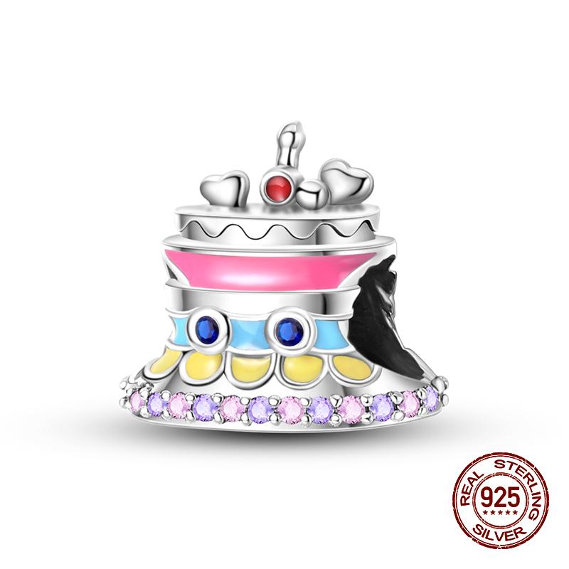 Real 925 Sterling Silver Chocolate Pizza Cake Fries Food Charms Beads Fit 925 Original Bracelets DIY Cute Jewelry Gifts