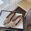 New Spring Pearl Flats Women Wedding Shoes Pointed Toe Female Dress Moccasins Low Pearl Heel Ladies Fashion Luxury Style Size 43
