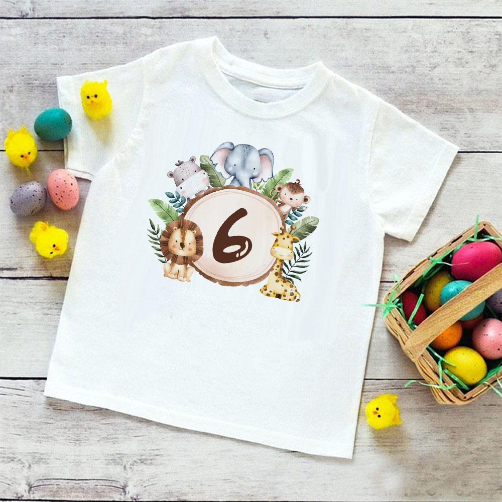 Персонализированная рубашка на день рождения, футболка для детей 1–9 лет, футболка с изображением диких животных, футболка для вечеринки в честь дня рождения, одежда с дикими животными, детские подарки, топы