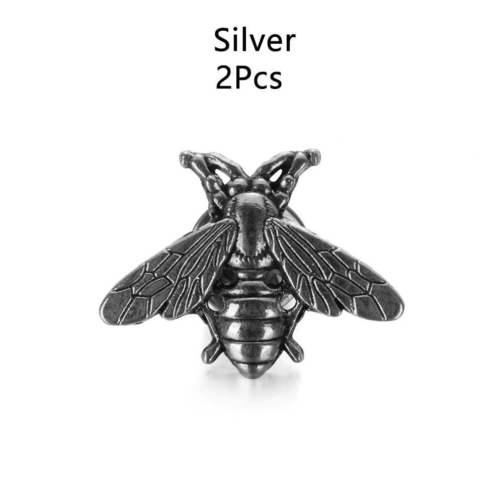1Pair Vintage Gold Silver Color Retro Bee Brooches Men Women Metal Suit Collar Pins