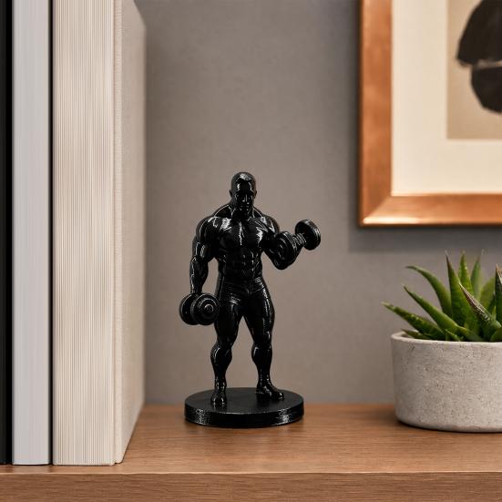 3D-печатное украшение тяжелоатлета, Черная статуэтка мускулистого мужчины, с гантелями, Настольная скульптура для спортзала, Подарок для людей, любящих фитнес