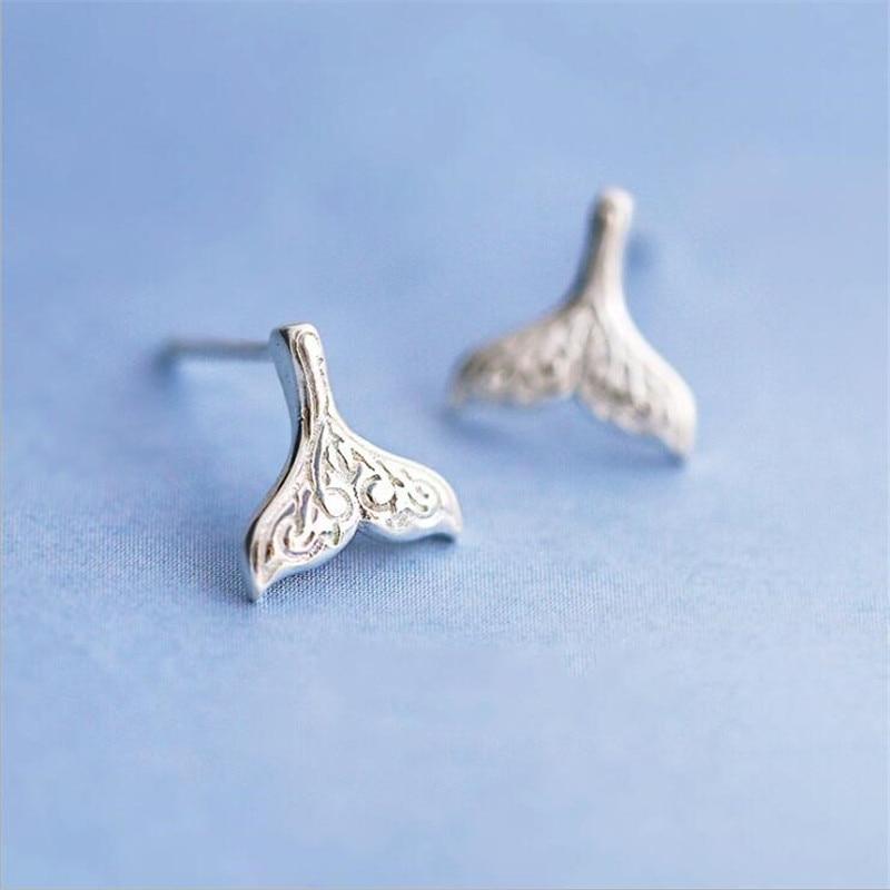 New Korean Style Simple Fashion 925 Sterling Silver Jewelry Personality Pattern Fish Tail For Women Stud Earrings E243
