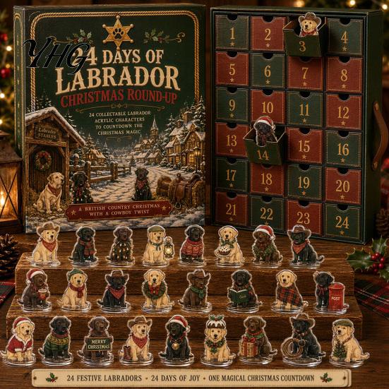 Collectible Dog Figurines Advent Calendar, 24-Day Christmas Countdown Acrylic Ornament Set with Holiday Decoration Mini Figures, Tree Hanging
