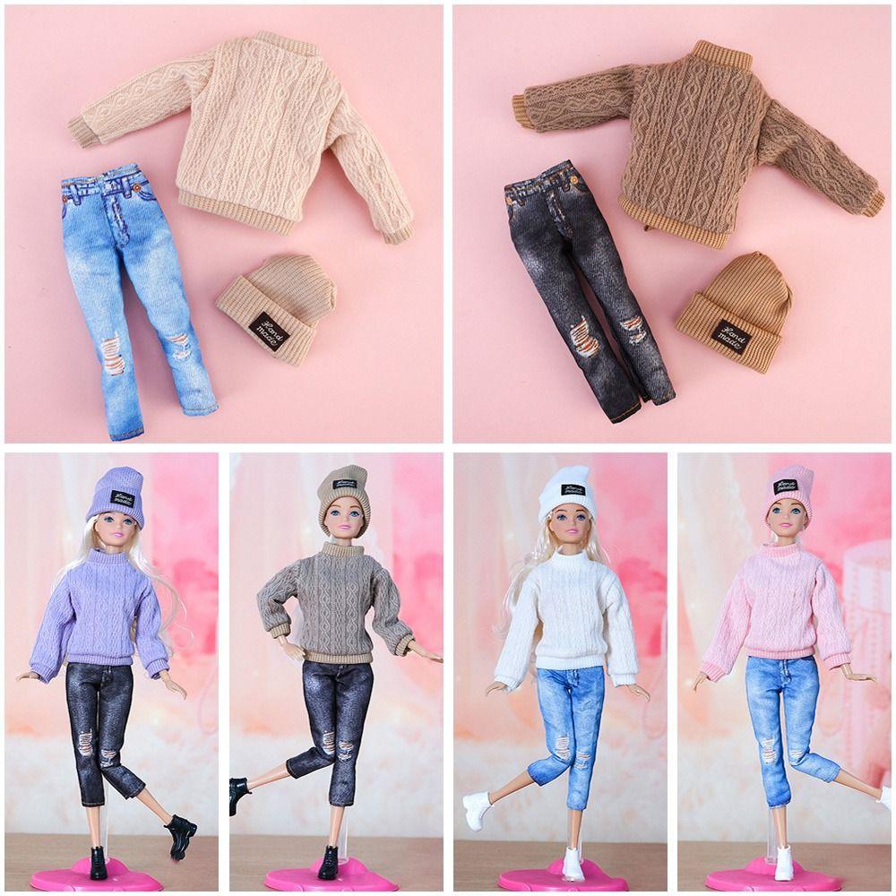 1 Set Fashion DIY Kids Gift Toy Casual Wear Hats Dolls Pants Girl Clothes Winter Wear Sweaters
