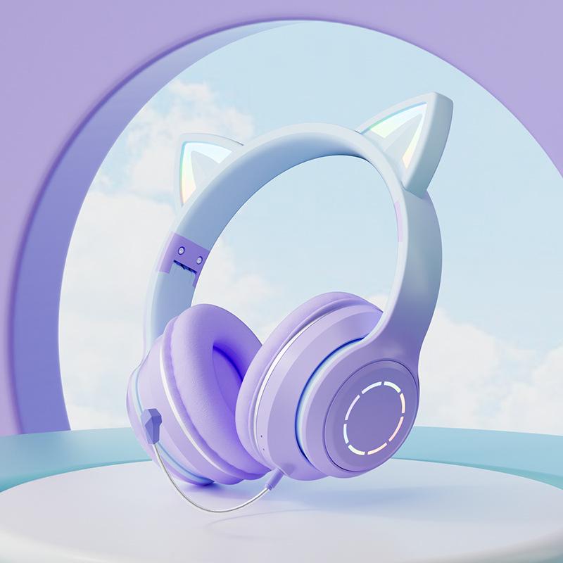 Гарнитура Bluetooth с кошачьими ушками и светящимся градиентом для онлайн-занятий и игр — универсальный подарочный выпуск
