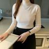 Women Autumn Winter Half High Collar Ribbed Knitted Sweater Solid Color Long Sleeve Slim-fit Pullovers