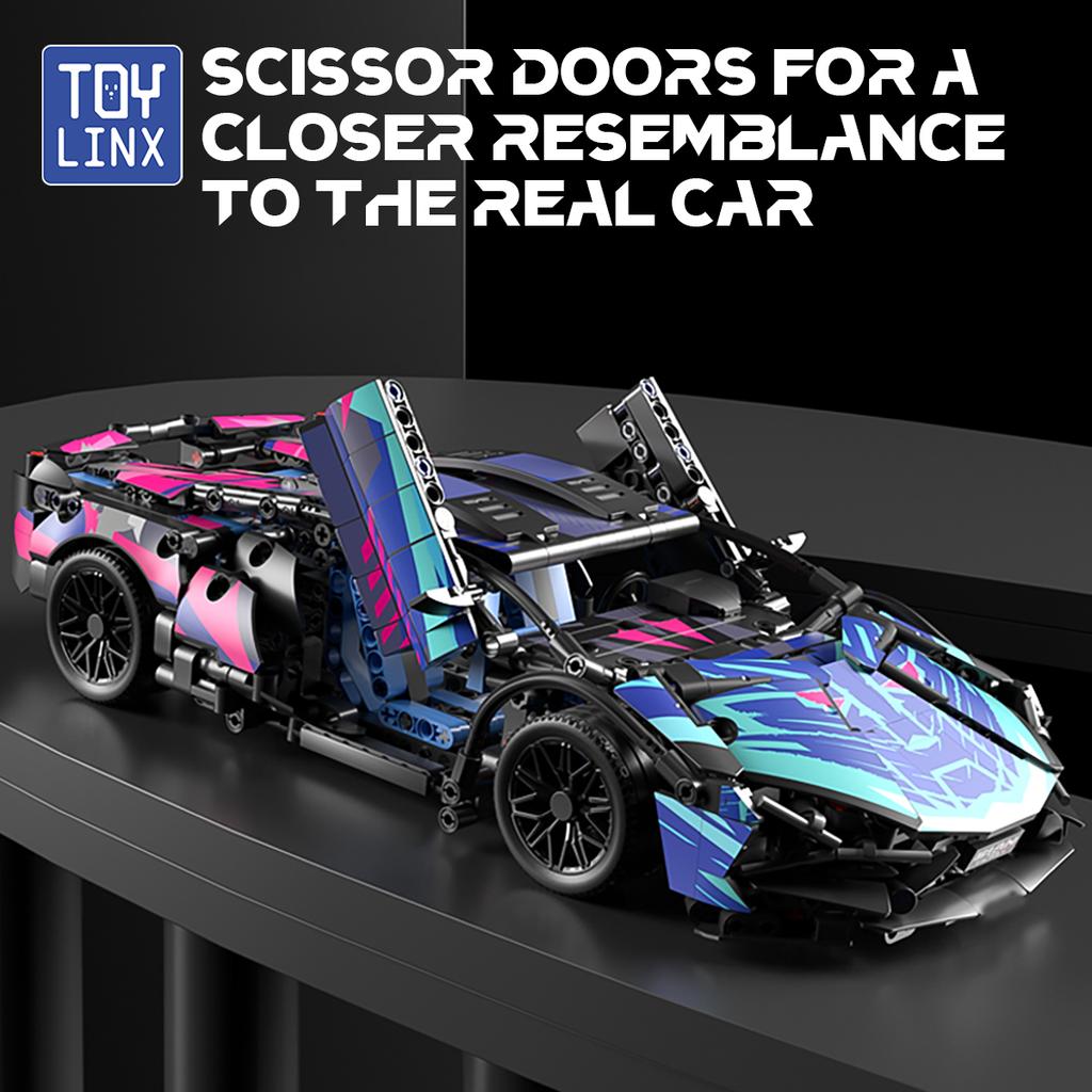 ToylinX 1:14 Building Block Supercar Scissor Doors Sports Race Car Assemble Toys Set Collectible Vehicle Model for Kids & Adults