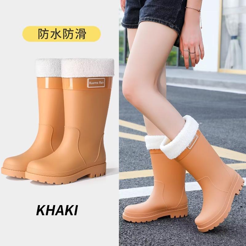 Extra high rain shoes women's water shoes fashion wear waterproof and velvet warm adult rainforest hiking non-slip rubber rain boots