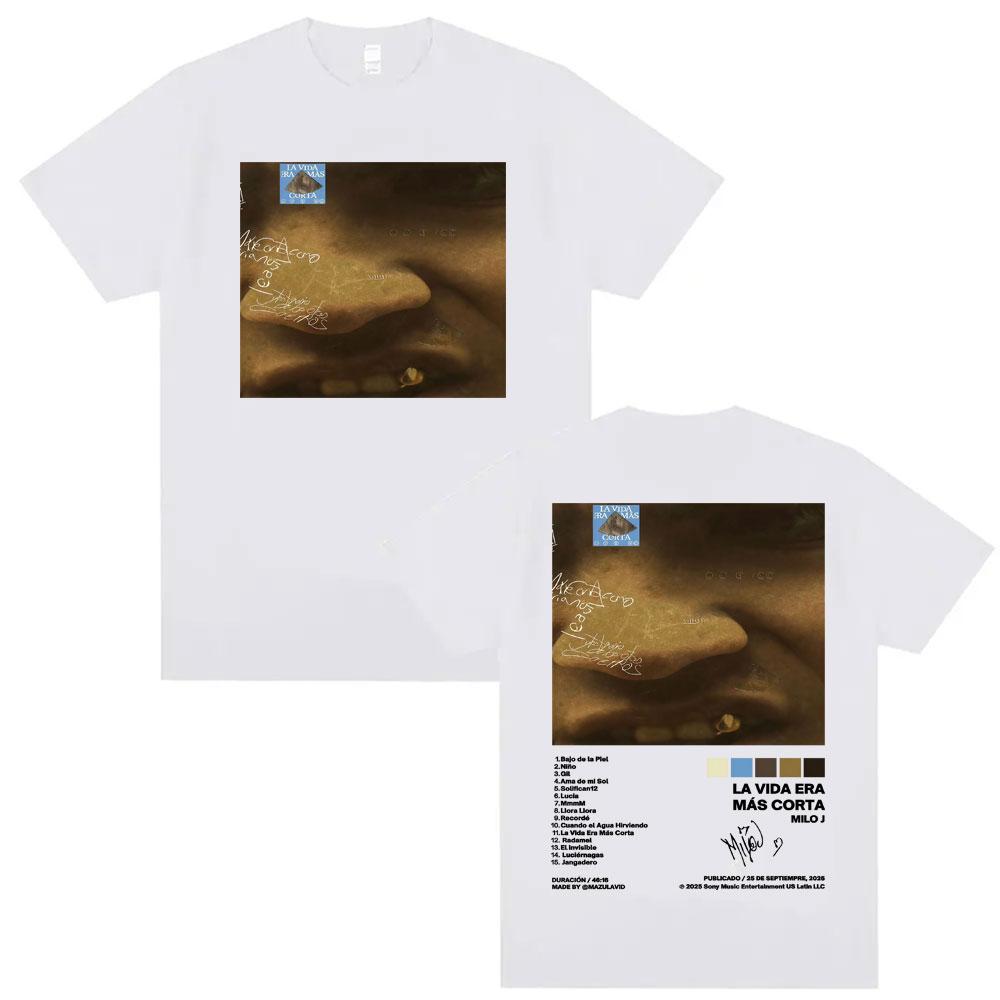 Rapper Milo J La Vida Era Mas Corta Album Cover Tshirts for Men Women Summer Hip Hop Oversized 100 Cotton T Shirts Streetwear