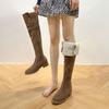 Модные Зимние Теплые Хлопковые Женские Ботфорты Выше Колена На Слипонах Женские Лаконичные Квадратный Низкий Каблук Длинные Ботфорты Женские