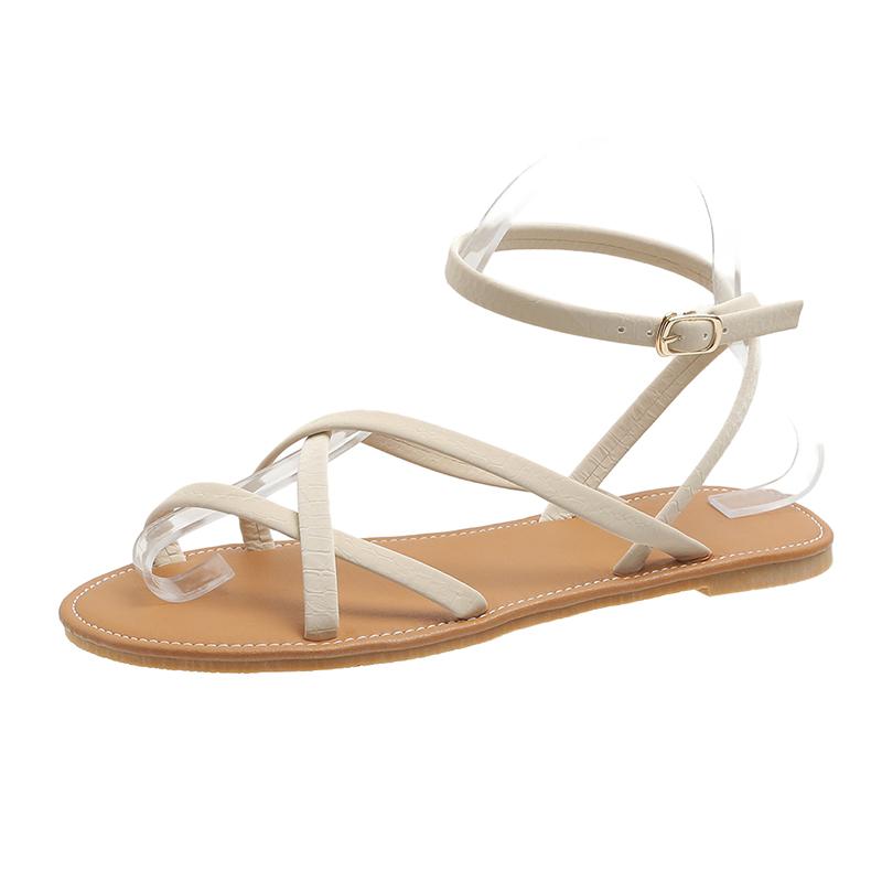 New Shoes Female Ankle Strap Women's Sandals Summer Open Toe Buckle Solid Outdoor Beach Casual Flat Large Size Sandals