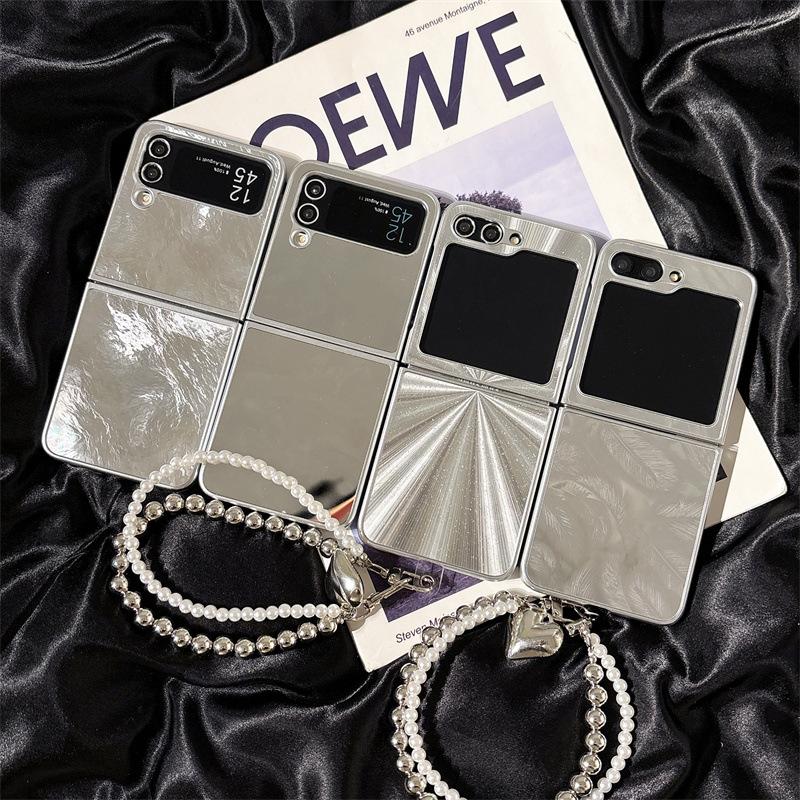 Mirror aurora feather for samsung zflip6/5/4/3 folding phone case zfold6/5/4/3 plating