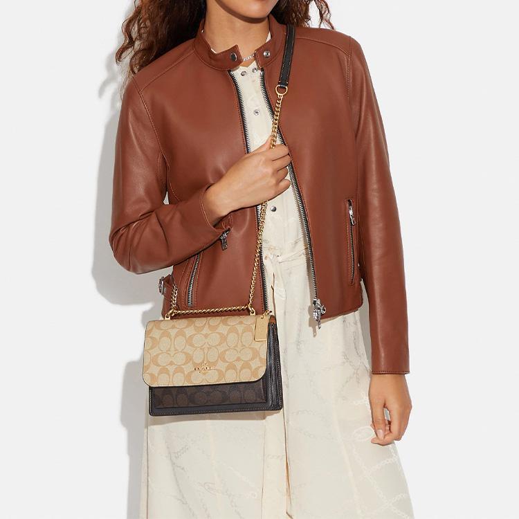 New COACH Klare Patchwork Cow Leather Small Square Bag Shoulder Bag Crossbody Bag Regular Women's Light Khaki & Brown CD866-IMUOH