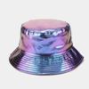 Leather Luminous Bucket Hat Wide Brim Shiny Sun Cap Unisex Laser Rainbow Fisherman Hat  Sunshade
