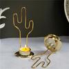 Golden Round Candle Holder Decorative Cactus Shape Iron Candlesticks for Parties