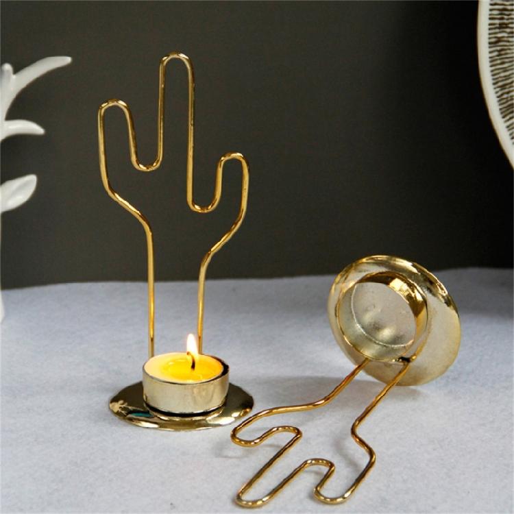 Golden Round Candle Holder Decorative Cactus Shape Iron Candlesticks for Parties