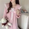 Long Sleeved Dress Pajamas Women Sweet Girl Korean Chic Ins Style White Autumn Princess Style Midi Dress Home Wear Two-piece Clothes